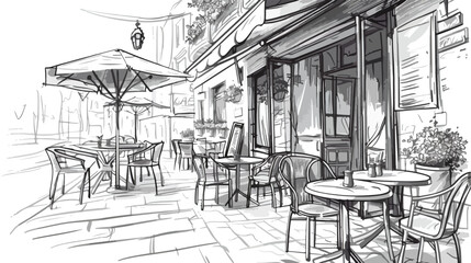 Monochrome rough sketch of european outdoor or sidewa