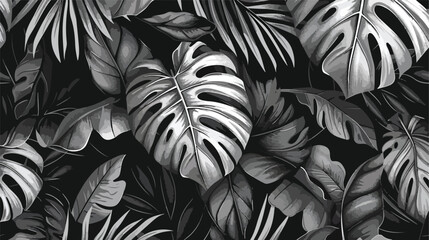 Monochrome seamless pattern with luxuriant vegetation