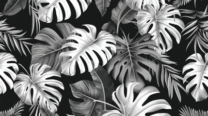 Monochrome seamless pattern with luxuriant vegetation