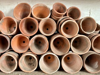 Stacked terracotta flower pots