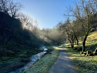 Tideswell Dale Peak District early morning mist 
