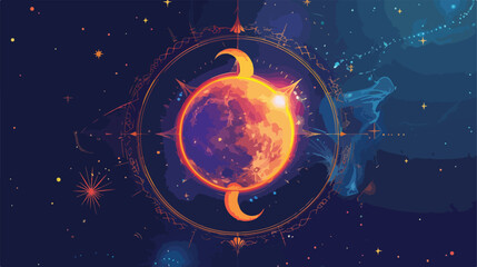 Mystic spiritual card background with sun universe. A