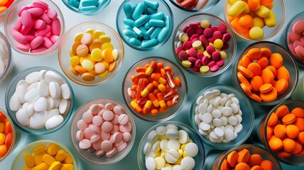 Pills in separate containers, healthcare concept