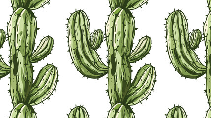 Natural seamless pattern with hand drawn green cactus