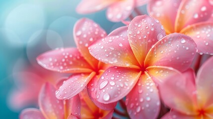 Fototapeta premium Vibrant close-up of Plumeria flowers, capturing the essence of tropical flora with a focus on color and detail, isolated background