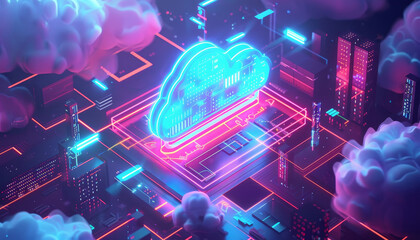 A glowing cloud in the sky with a neon light by AI generated image