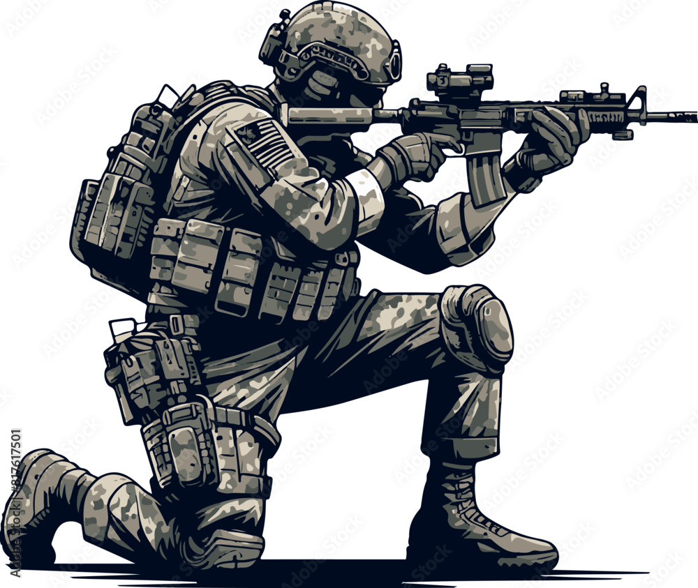 Wall mural Military man vector illustration, marines, NAVY, army soldier