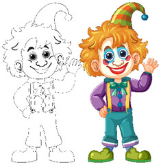 Cheerful clown waving with a big smile