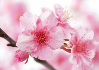 Blooming Pink Cherry Blossoms Close-Up Against Soft Background