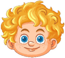 Happy cartoon boy with curly blond hair