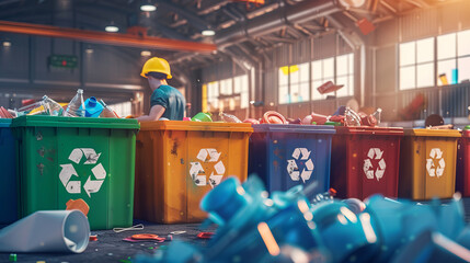 Employees of the local waste recycling station manually sort the garbage, maintaining environmental standards and reducing the number of landfills.