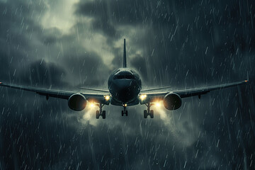 Big passenger aircraft flying in the rain