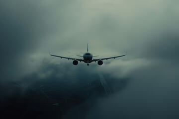 Naklejka premium Dark scene of airplane in the air