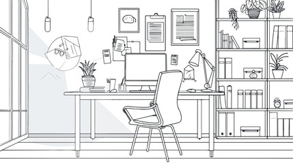 Outline illustration of modern creative working place
