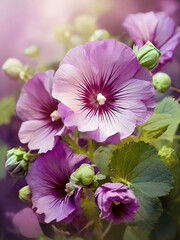 Purple mallow flowers in the gardren, purple flowers