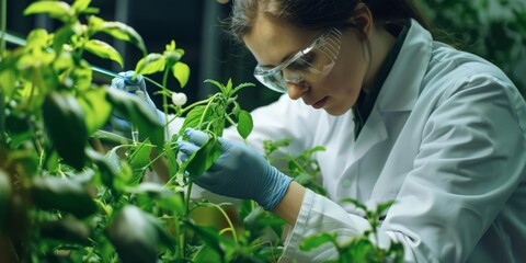 Scientist Examining Plants in Greenhouse