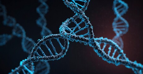 DNA gene background with blue 3D abstract molecule concept for medical biotechnology research