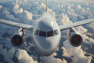 Front photo of passenger airplane ascending