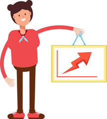 Cute Girl Character Holding Arrow Chart
