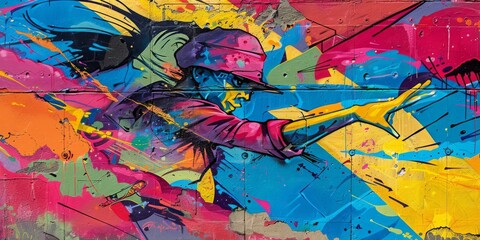 Vibrant Graffiti Painting of a Man in a Hat
