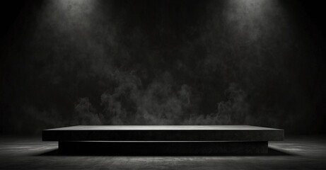 Empty podium on dark, smoky background for dramatic product display