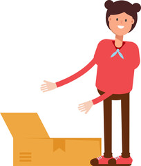 Cute Girl Character Opening Box
