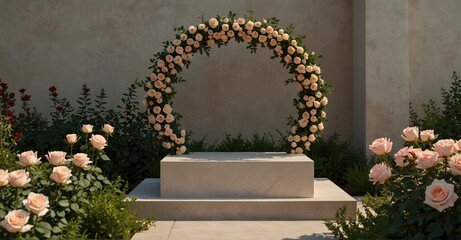 Garden rose podium for nature-inspired product stand