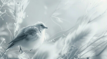 Soft Gradient Background with Minimalist Bird with Gentle Transition, copyspace