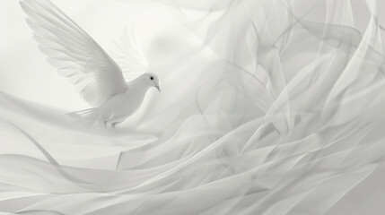 Soft Gradient Background with Minimalist Bird with Peaceful Symbol, copyspace, dove, wedding