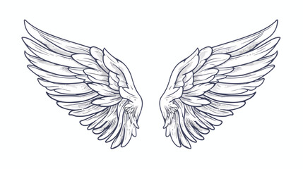 Pair of monochrome wide open angel wings vector illustration