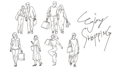 ショッピングを楽しむ人々セット