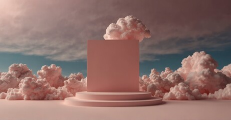 Minimal pink podium on cloud backdrop for abstract product display