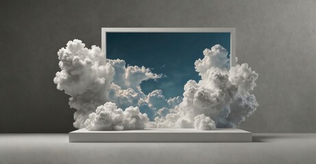 Minimal cloud backdrop for white podium product display