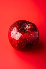 Fresh red apple on red background