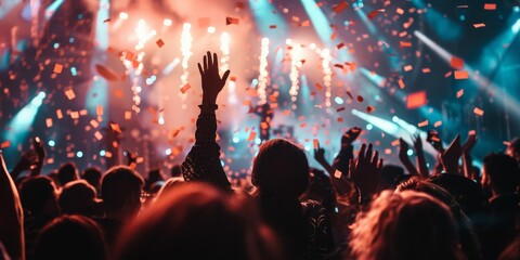 Concert Crowd With Falling Confetti