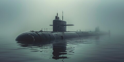 Submarine Floating in Water on a Foggy Day