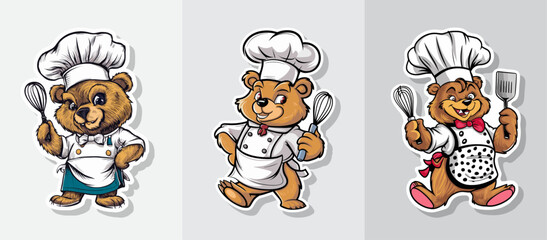 Bear chef in hat and apron vector illustration, Generative AI