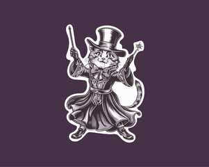 Obraz premium Fancy cat in magician clothes vector illustration, Generative AI
