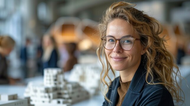 Confident Female Architect Smiling at Modern Office