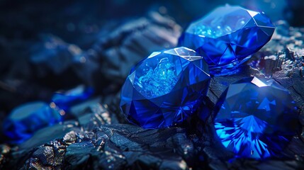A close up of some blue diamonds.