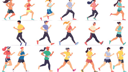 People jogging set. Active healthy joggers. Men women