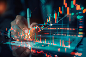 Business data and stock market analysis currency exchange. Businessman analyzing financial graph