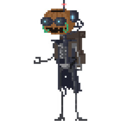 Pixel art cartoon pumpkin robot character