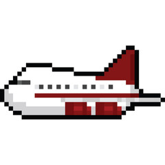 Obraz premium Pixel art cartoon white red airplane icon