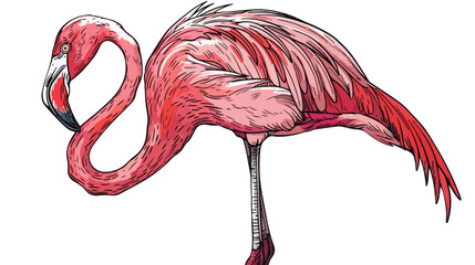 Pink flamingo hand drawn vector illustration. Cute ex
