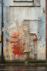 weathered wall with peeling red paint