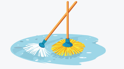 Plastic spin mop with handle stick and round brush fo