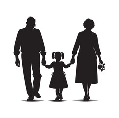 Silhouette  of grandparents walking with 
granddaughter Illustration icon vector