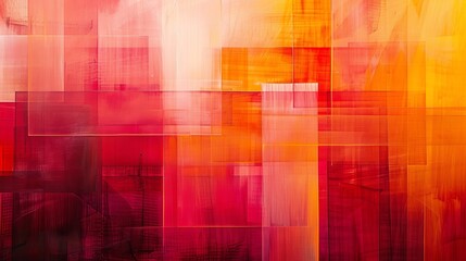 A painting of a red and orange background with squares of different colors. The painting is abstract and has a lot of texture