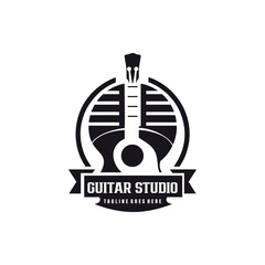 Guitar badge logo for recording and music studio